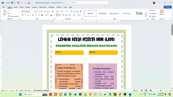 LKPD Irisan Kerucut – Parabola