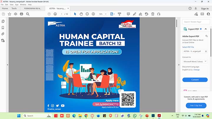 Loker Human Capital Trainee dan Audit & Risk Development Batch 12 PT Astra International Tbk