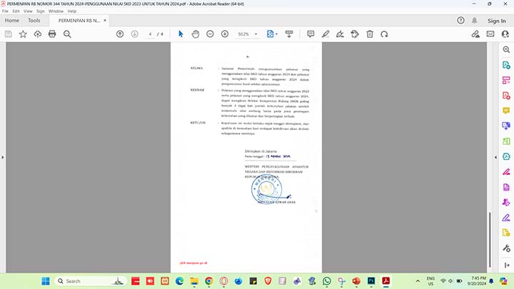 PERMENPAN RB NOMOR 344 TAHUN 2024-PENGGUNAAN NILAI SKD 2023 UNTUK TAHUN 2024