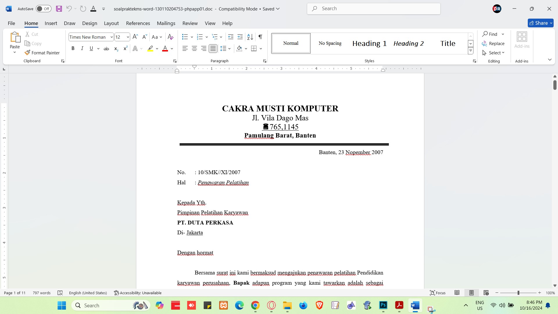 Soal Praktek MS. Word